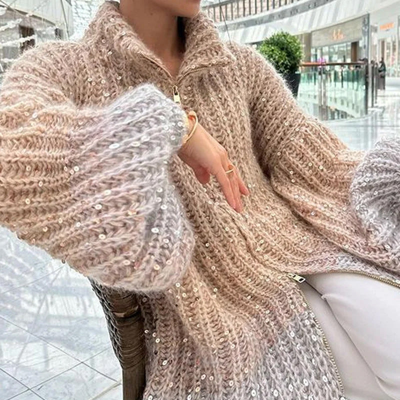 Elegant and comfortable sequined V-neck sweater