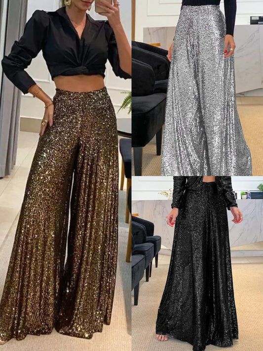 women's solid color high waist wide leg pants