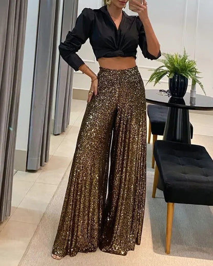 women's solid color high waist wide leg pants