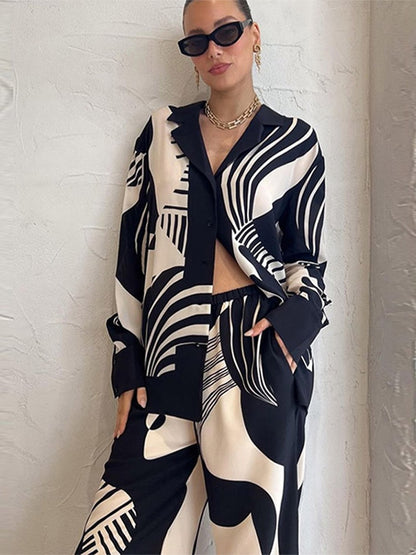 2024 Fashion casual temperament printed loose suit