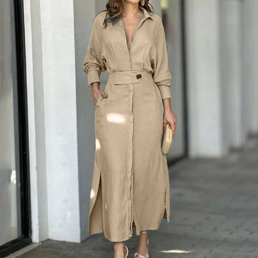 Slit Solid Women's Shirt Dress