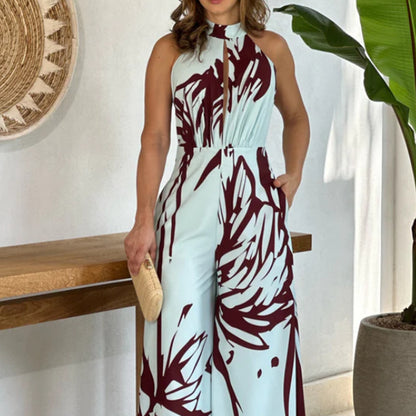 Fashion printed hollow jumpsuit