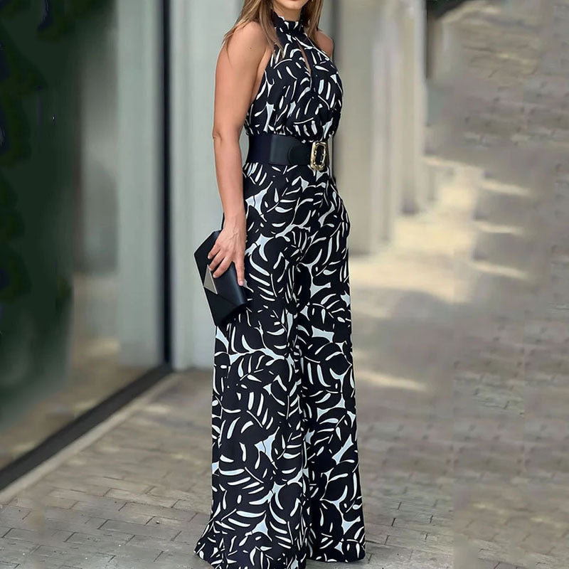 Fashion printed hollow jumpsuit