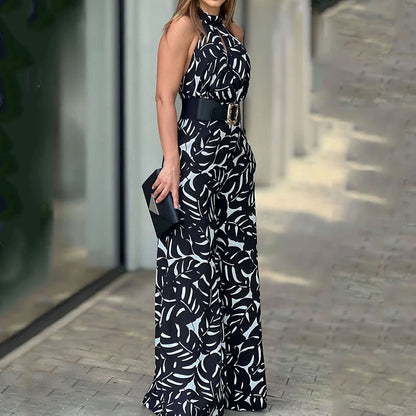 Fashion printed hollow jumpsuit