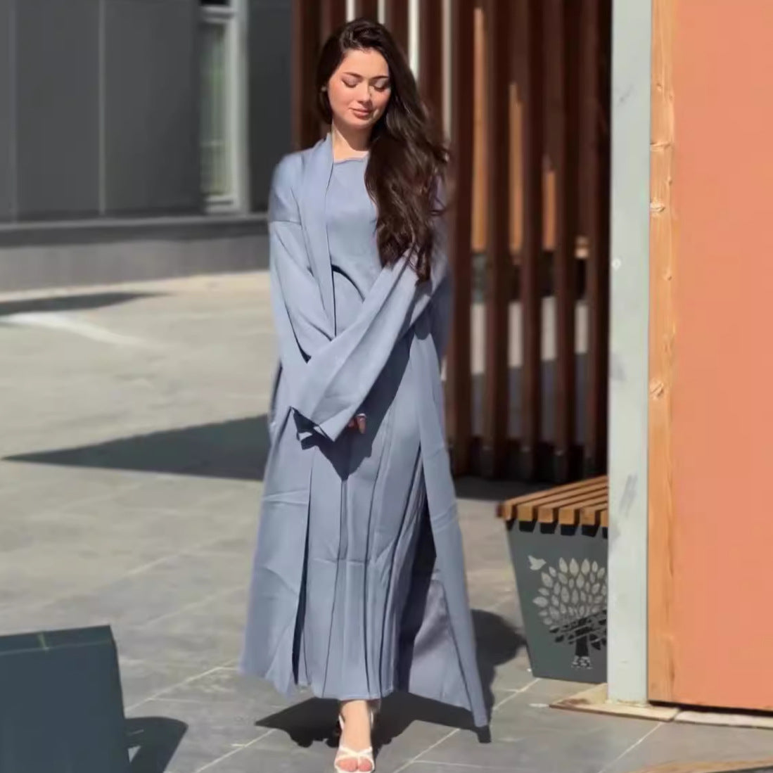 Gentle wind-pressed pleated dress robe two-piece set