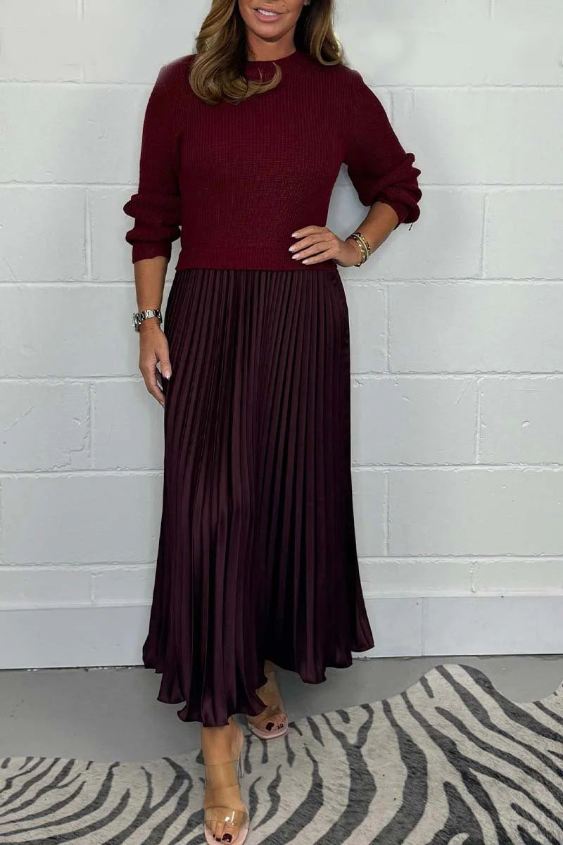 Solid color Long Sleeve Jumper & Pleated Bottom Dress