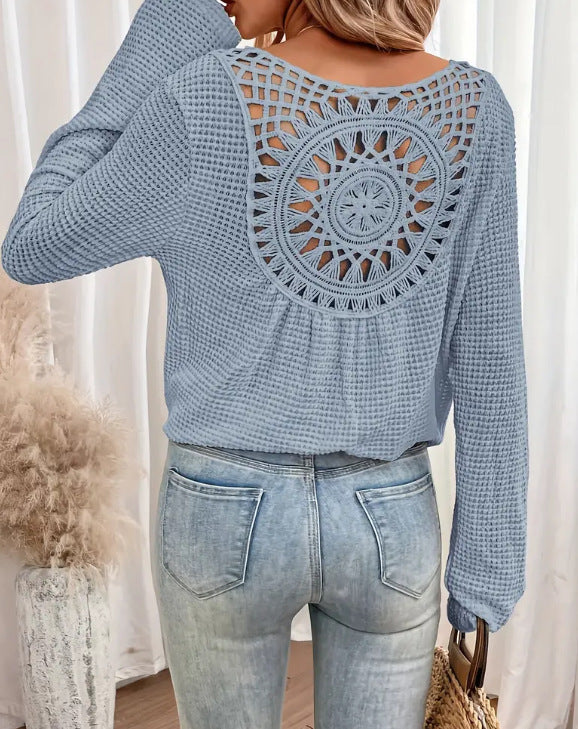 Solid color fashion hollow embroidered sweater