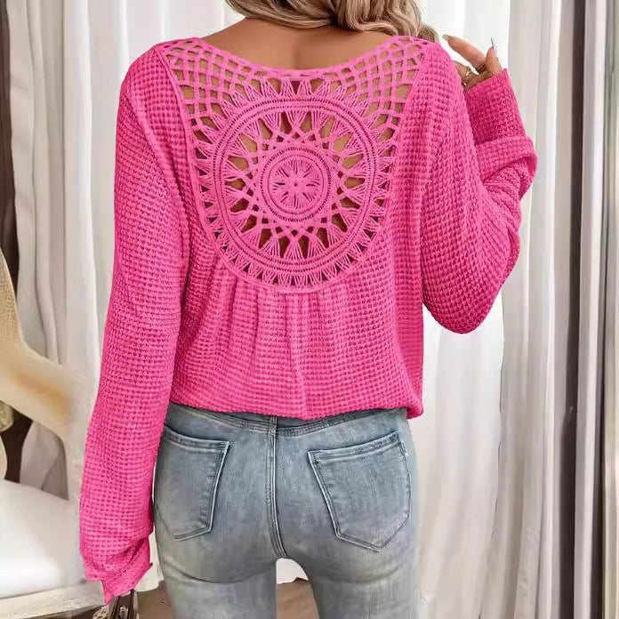 Solid color fashion hollow embroidered sweater