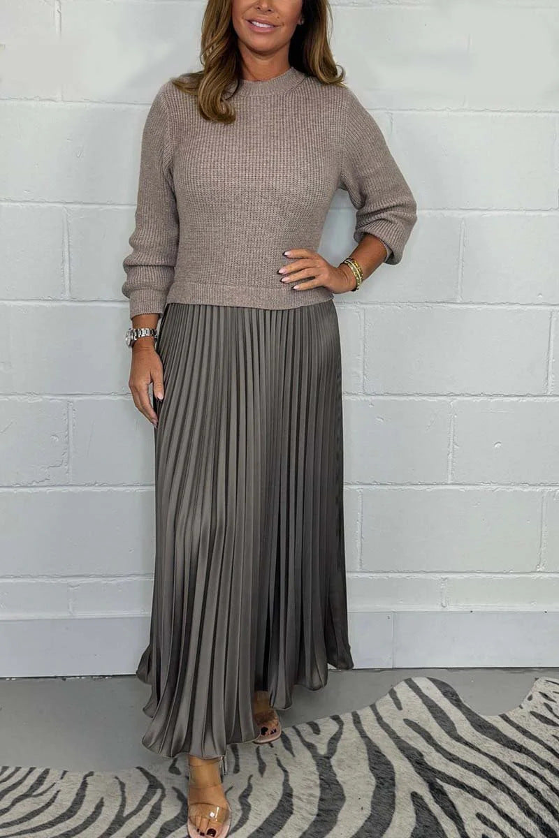 Solid color Long Sleeve Jumper & Pleated Bottom Dress