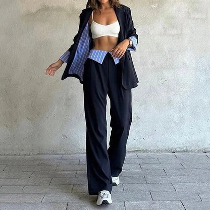 Fashion color striped suit temperament pants set