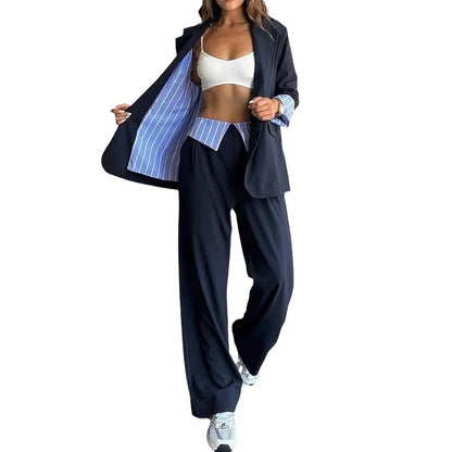 Fashion color striped suit temperament pants set