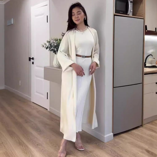 Gentle wind-pressed pleated dress robe two-piece set